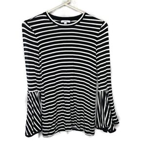 Stella & Dot Maette Avery Bell Sleeve Knit Top Striped Black White Stripe Sz XS